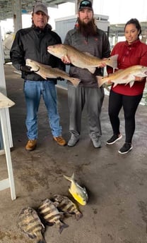 Florida Pompano, Redfish, Sheepshead fishing in Galveston, Texas