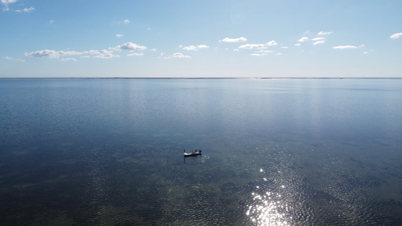 flats boat from above near port isabel texas