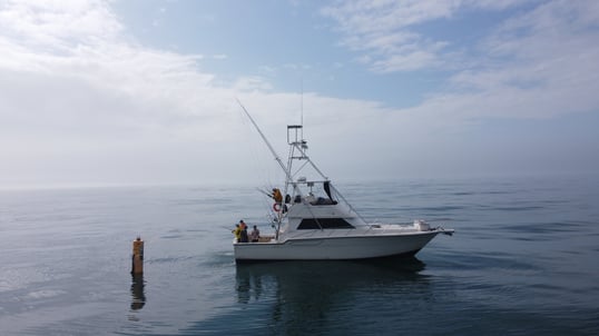 Boat At Slow Speed Fishing Offshore
