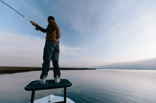 Fly fishing from a skiff in Galveston