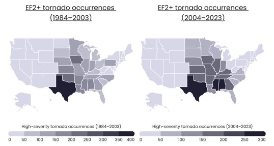 Geographical Changes In High Intensity Tornados