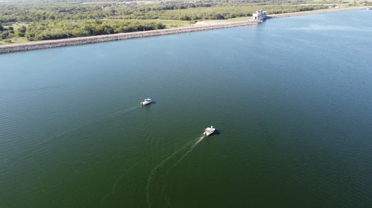 Trolling for freshwater redfish on Calaveras Lake.