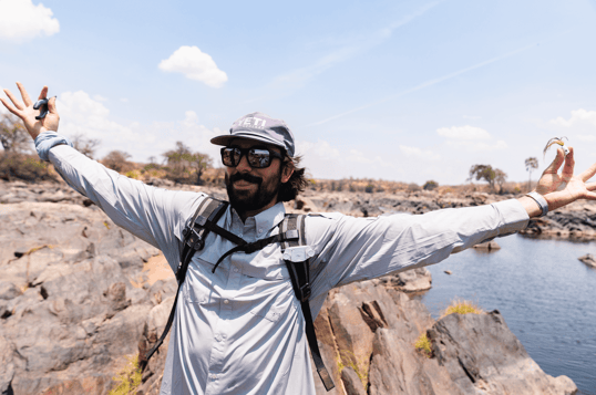 Celebrating after catching a big fish